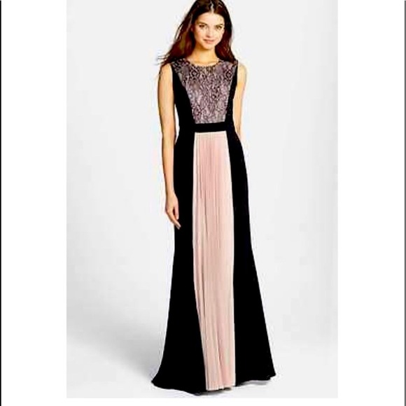 JS Collections Black Pink Lace Pleated Maxi Gown Formal Evening Dress - Picture 1 of 14